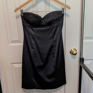 Black silk, strapless mini dress
